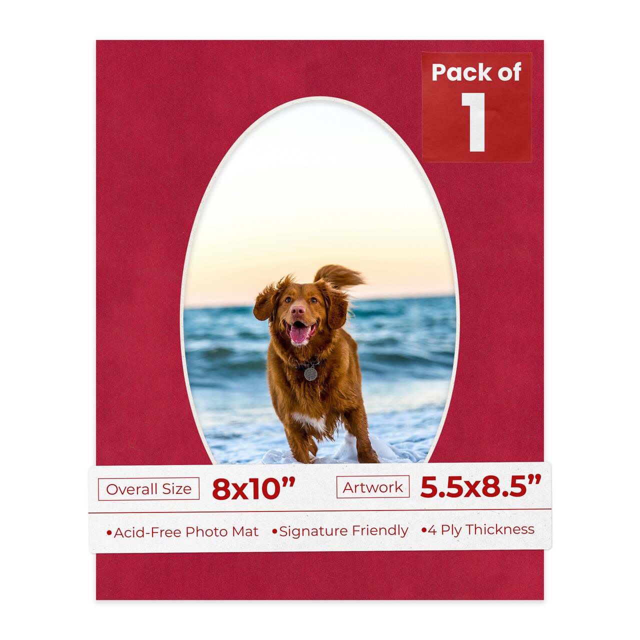 Red Suede Mat Board for 8x10 Frames - Oval Opening for 5.5x8.5 Photos
